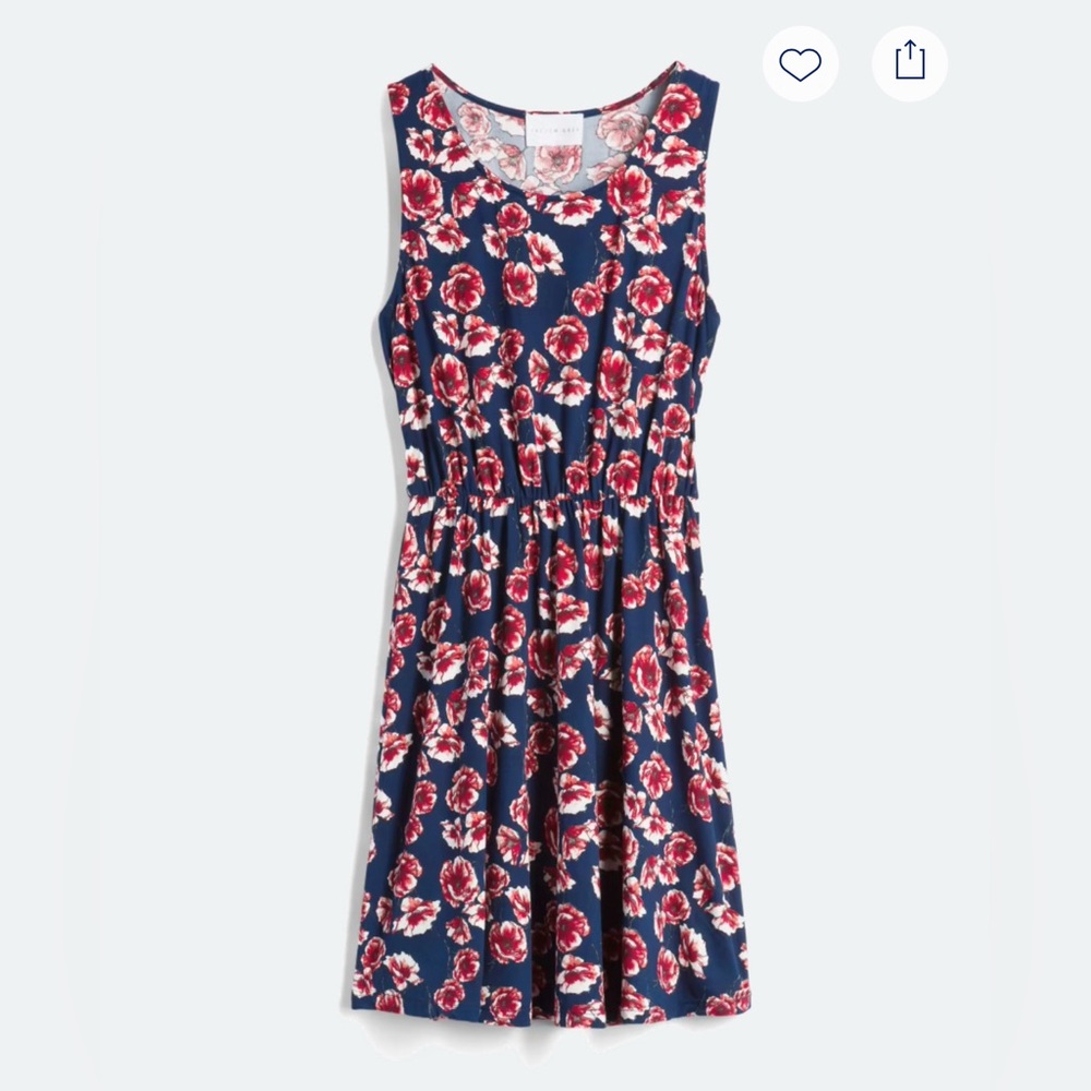 French Grey Navy and Red Floral Dress
